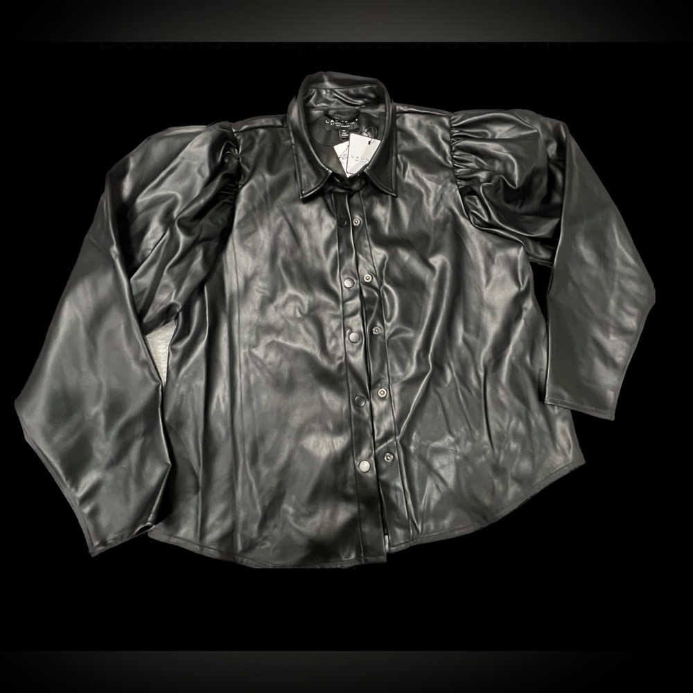 NWT Laundry By Shelli Segal Black Polyurethane Top Medium